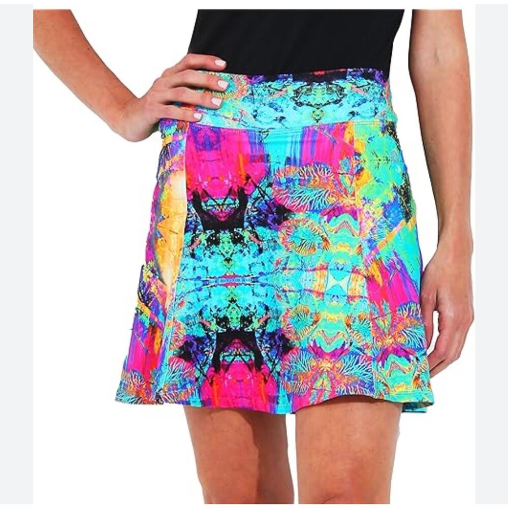Dona‎ Jo JoJo Athletic Skirt Skort XL Psychedelic Neon Abstract Print Pockets